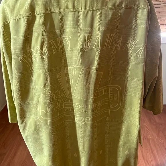 Tommy Bahama Silk Button Down Shirt In Granny Apple Green With Embroidery XXL